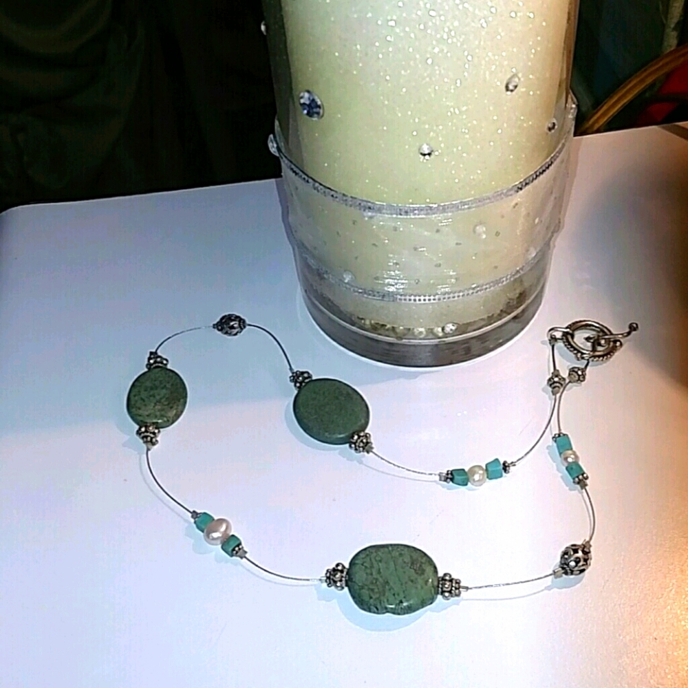 Turquoise and potato pearl necklace